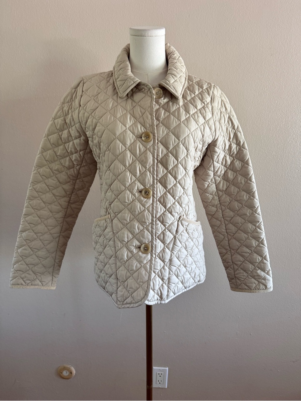 Banana Republic Light Beige Quilted Button-Front Jacket